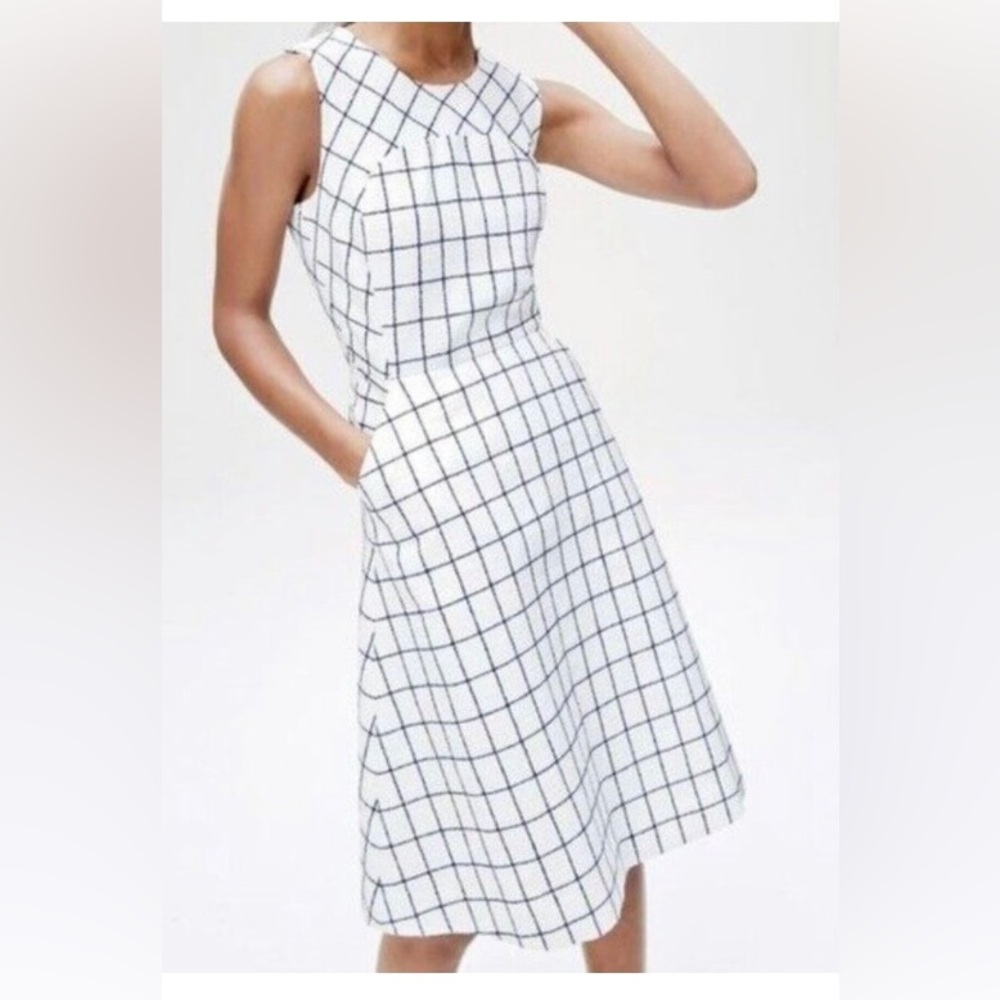 NWT J.Crew A-Line Windowpane Tweed Dress White and Black Size 12